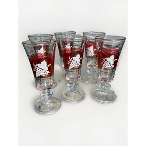 Vintage Italian Christmas Apertif Glasses Cordial Grapes Holiday Red Gold SETOF6